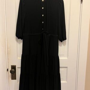 Anne Klein Black Buttoned Pleated Dress